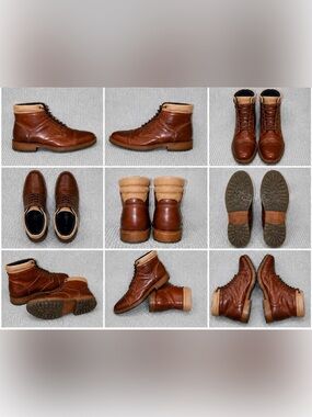 Men's Brown Leather Lace-Up Ankle Boots Size 10.5